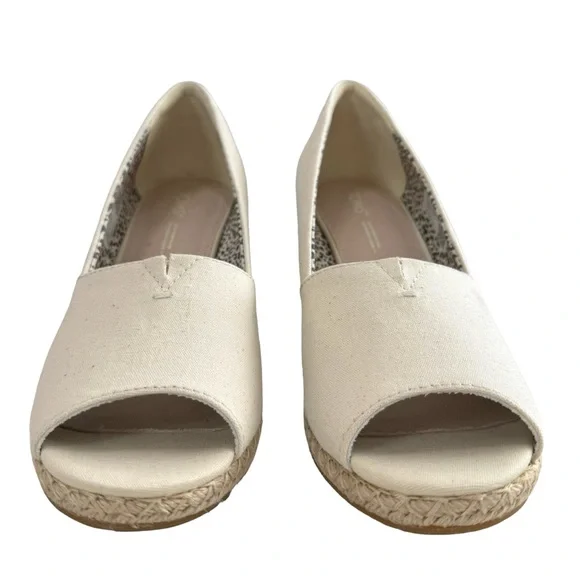 NWOT Toms Michelle Canvas Espadrille Peep Toe Wedge Pump in Natural Size 8.5 - Picture 7 of 16